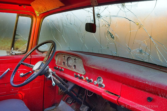 Old Ford truck photograph in Mississippi Delta with bullet holes in the windshield