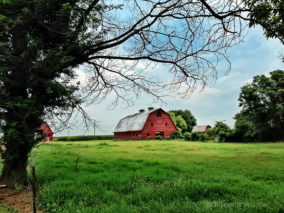 Red barn at Stovall Farms in Mississippi Delta near Clarksdale