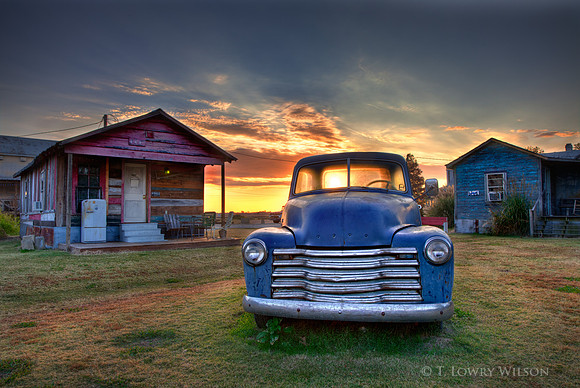 Old blue chevrolet truck in Mississippi Delta at Shackup Inn